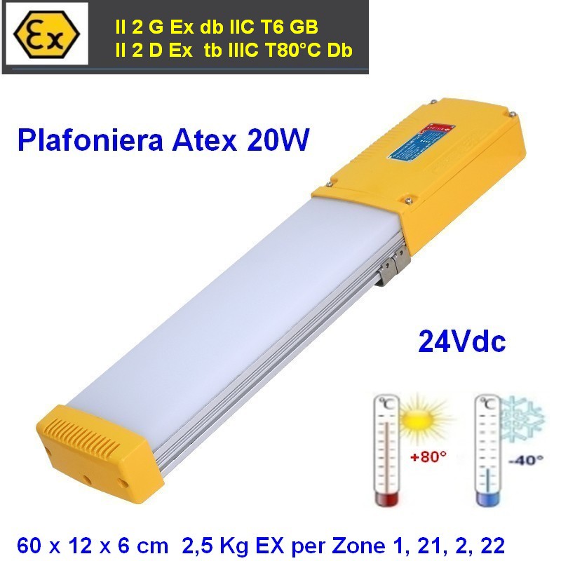 Plafoniera Led Atex 20w 24V Zona 1 , Zona 2 , Zone 21, 22